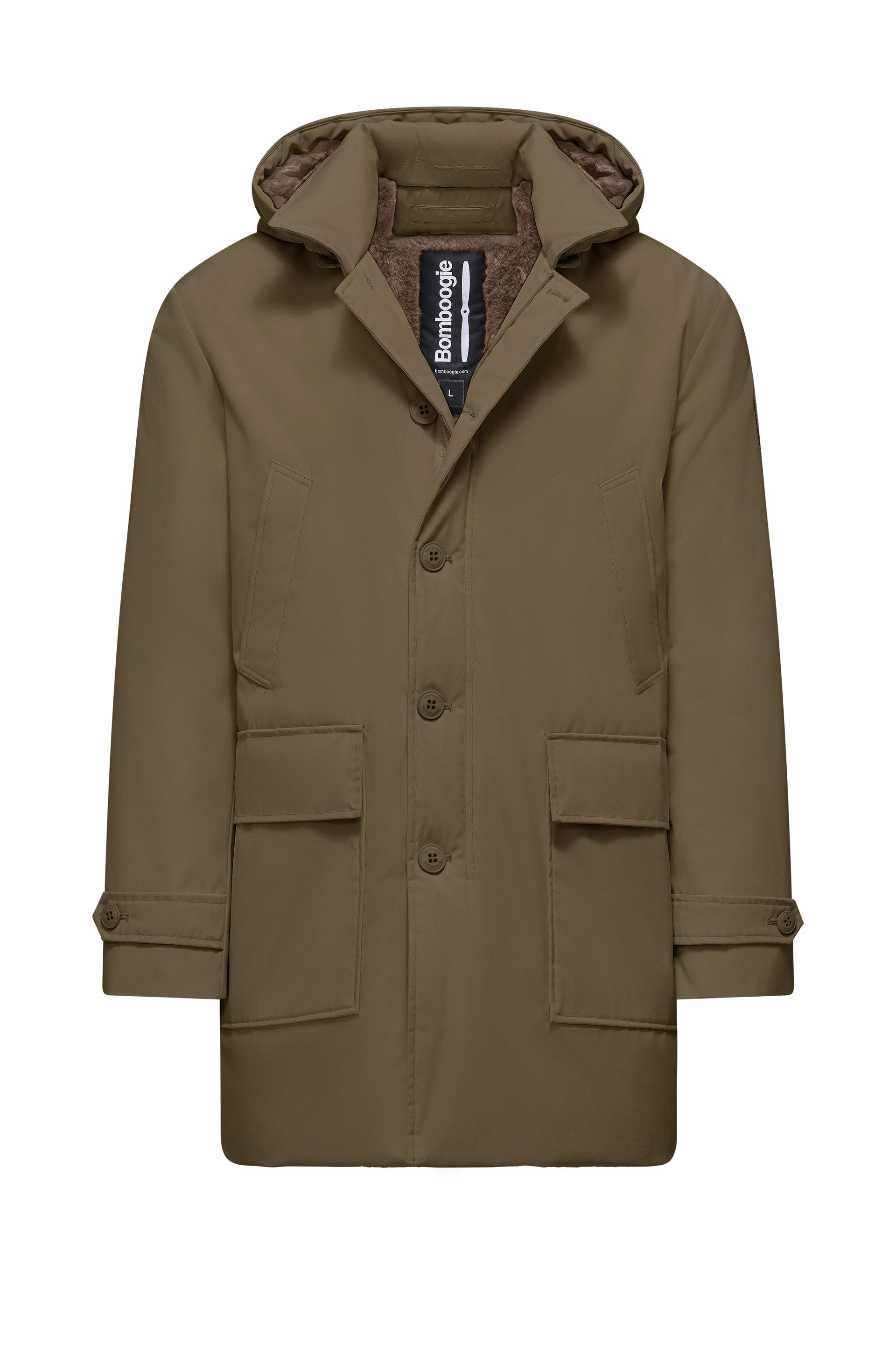 Long men's parka padded with Primaloft with detachable windproof hood L  BROWNSTONE - Main Image
