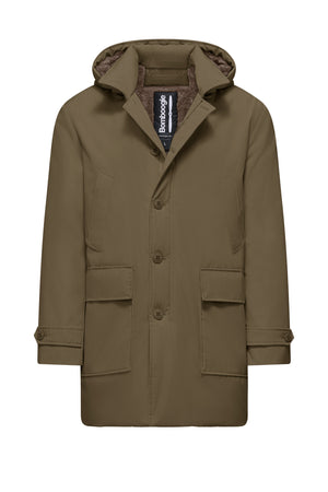 Long men's parka padded with Primaloft with detachable windproof hood