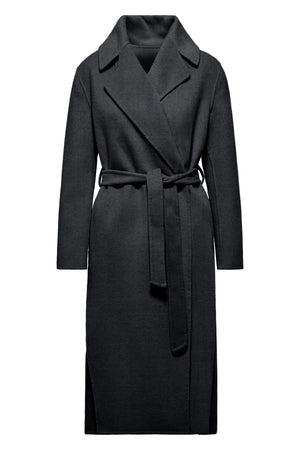 Cappotto lungo in lana double face con cintura removibile