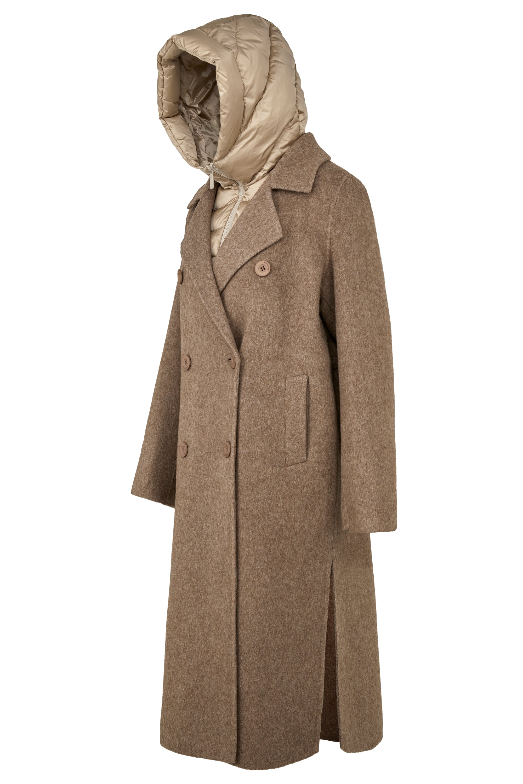 Long double-breasted alpaca effect wool coat | Bomboogie