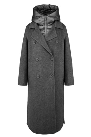 Cappotto lungo doppiopetto da donna in lana effetto alpaca water resistant