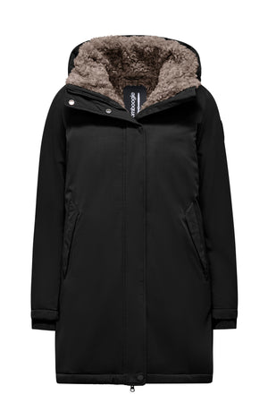 Parka with hood and faux fur lining