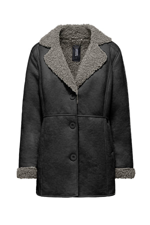 Cappotto effetto shearling con revers e polsini in ecopelliccia