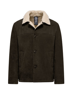 Suede Leather Jacket with Sherpa Collar