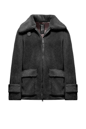 Short faux fur jacket with wide collar