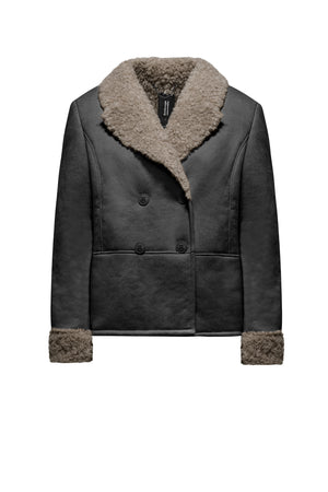 Giacca effetto shearling con revers e polsini in ecopelliccia