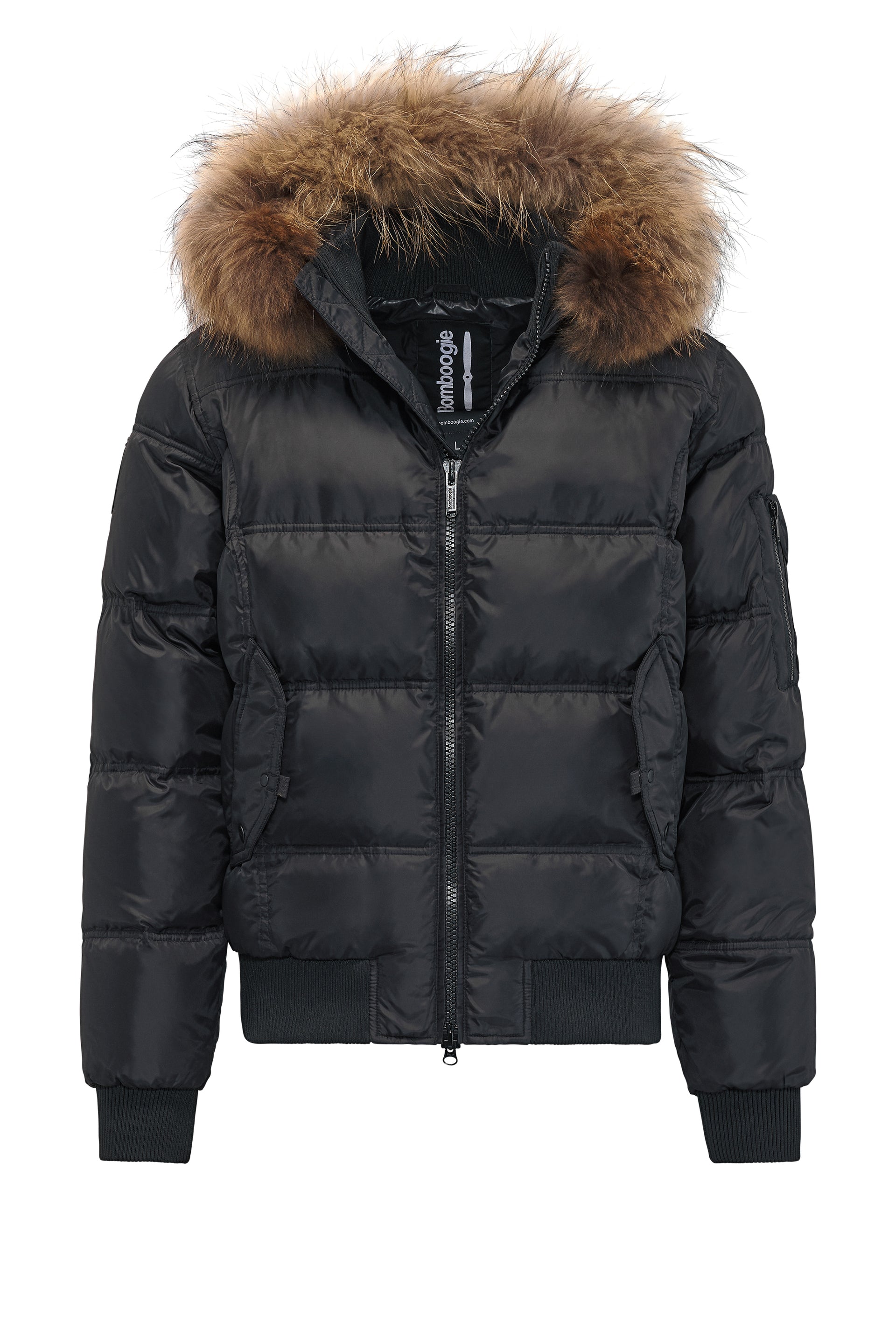 Feather Padded Bomber Jacket with Thick Fur Trim Bomboogie
