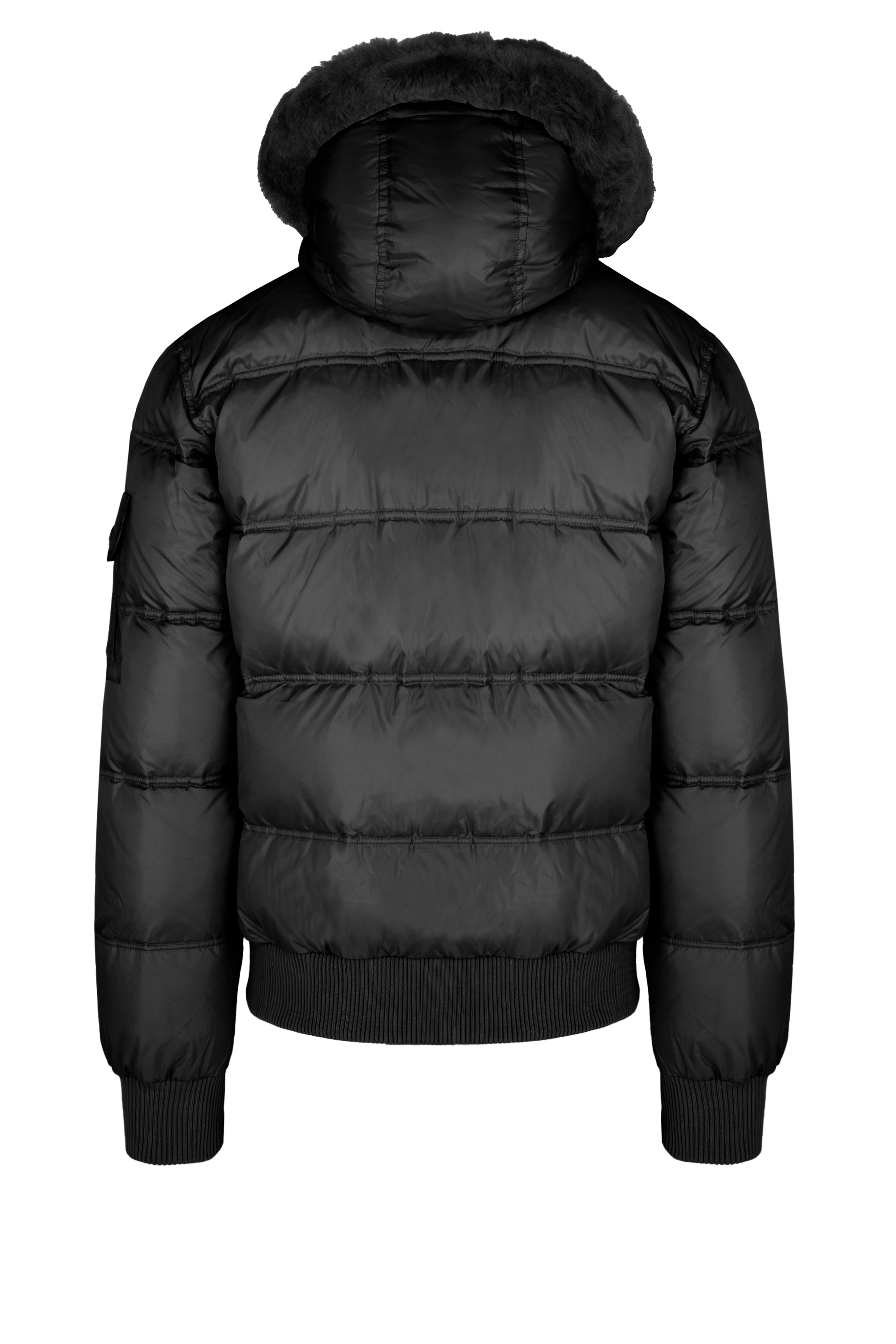 bomboogie ダウン Down Padded Bomber Jacket with Hood featuring Genuine Black Fur