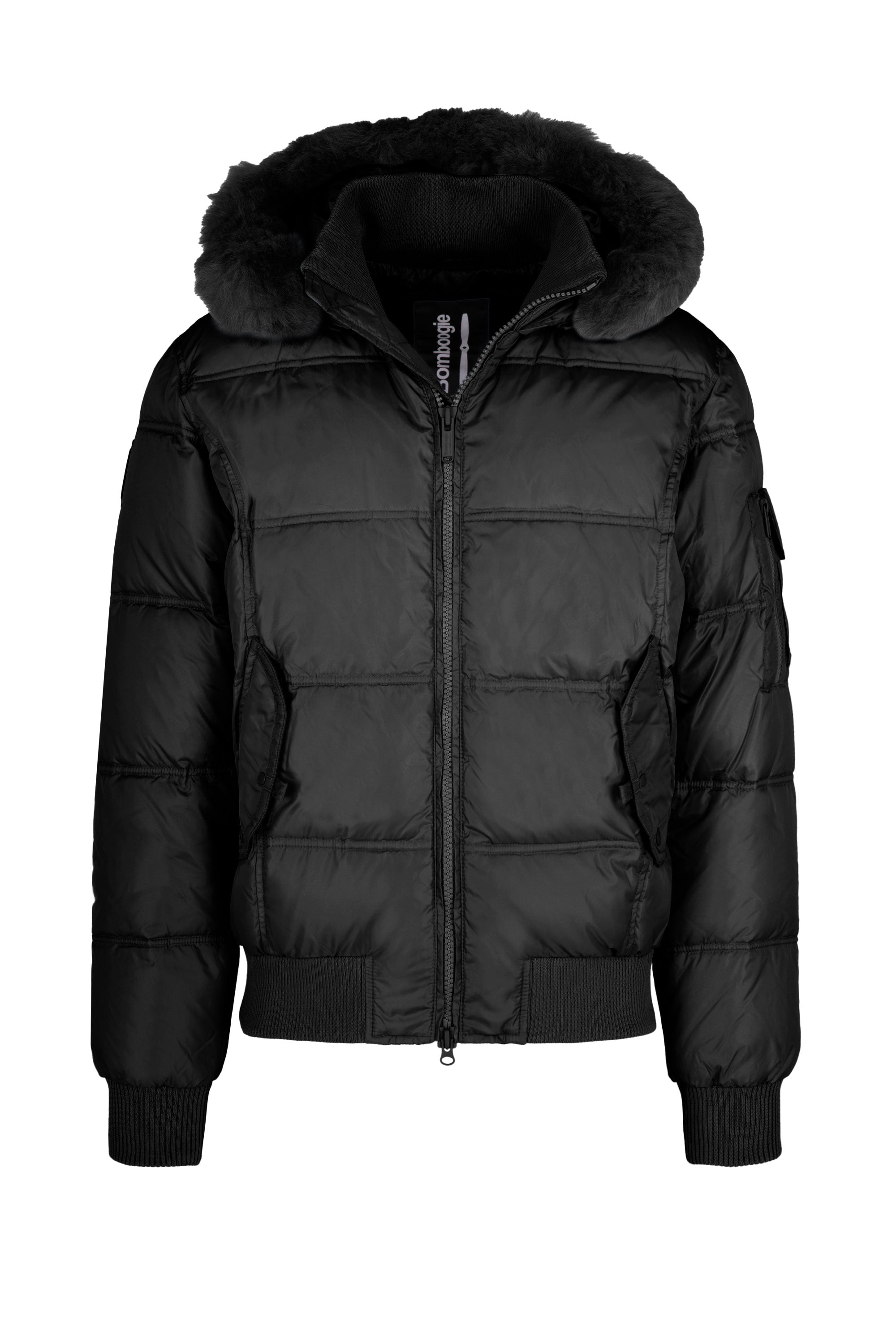 ジャケット・アウター BoMango Down Padded Bomber Jacket with Hood featuring Genuine Black Fur
