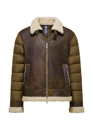 Sheepskin and Quilted Nylon Jacket with Sherpa Collar