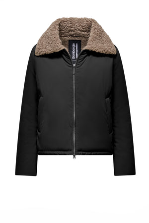 Short jacket with faux shearling collar