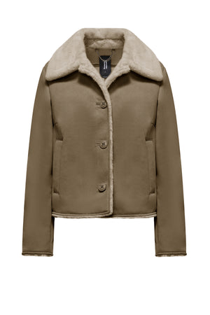 Short suede leather jacket with synthetic fur