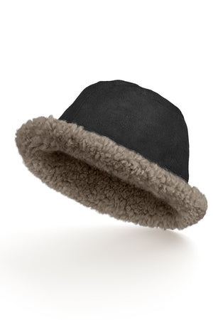 Women's shearling-effect bucket hat with faux fur edge