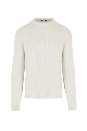 Crew neck sweater in cotton blend basket stitch