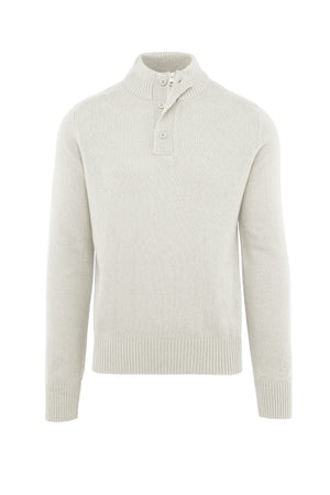 Merino wool sweater with high neck and buttons