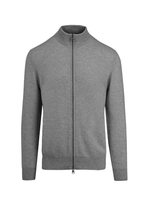 Merino wool sweater with high collar and zip