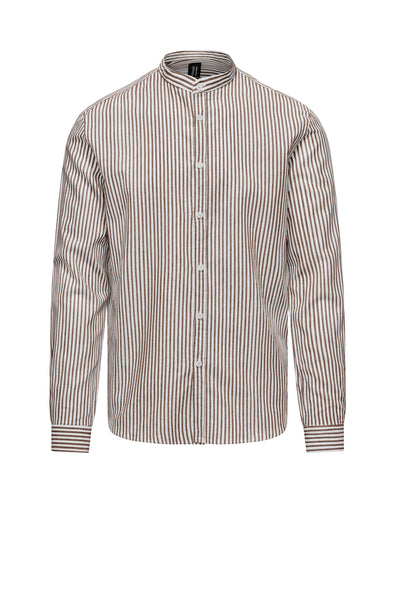 Linen/Cotton Striped Shirt with Mandarin Collar | Bomboogie