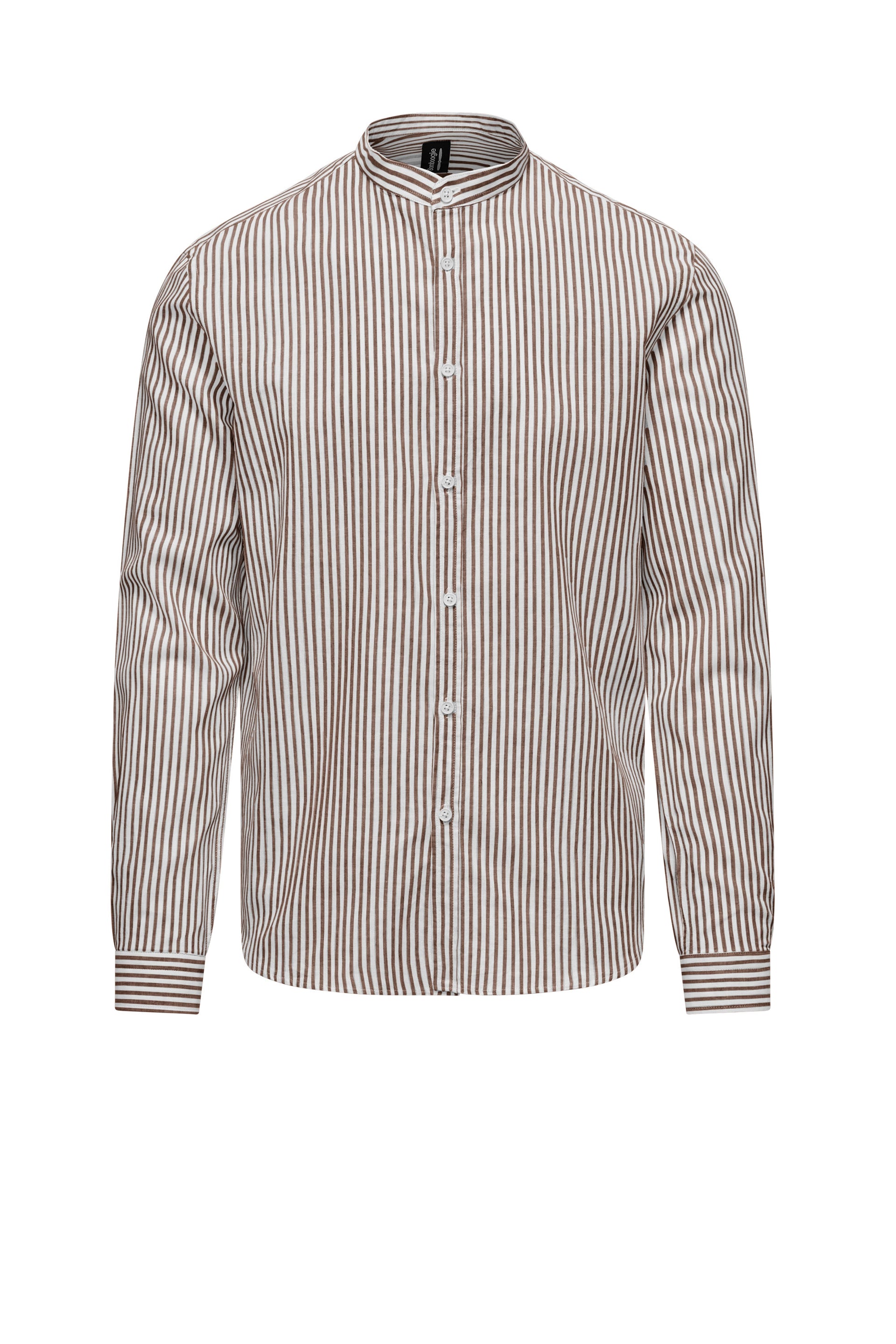 Linen/Cotton Striped Shirt with Mandarin Collar Bomboogie