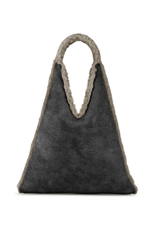 Trapezoid bag in faux suede fabric